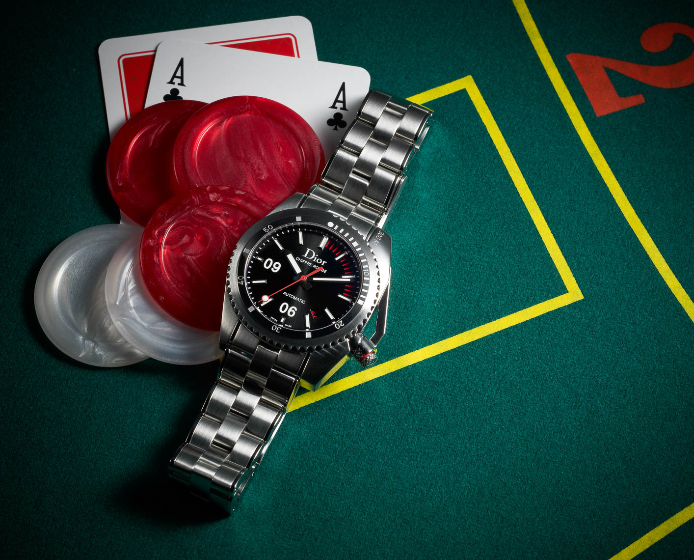 Dior mens watch with playing cards and poker chips gambling 