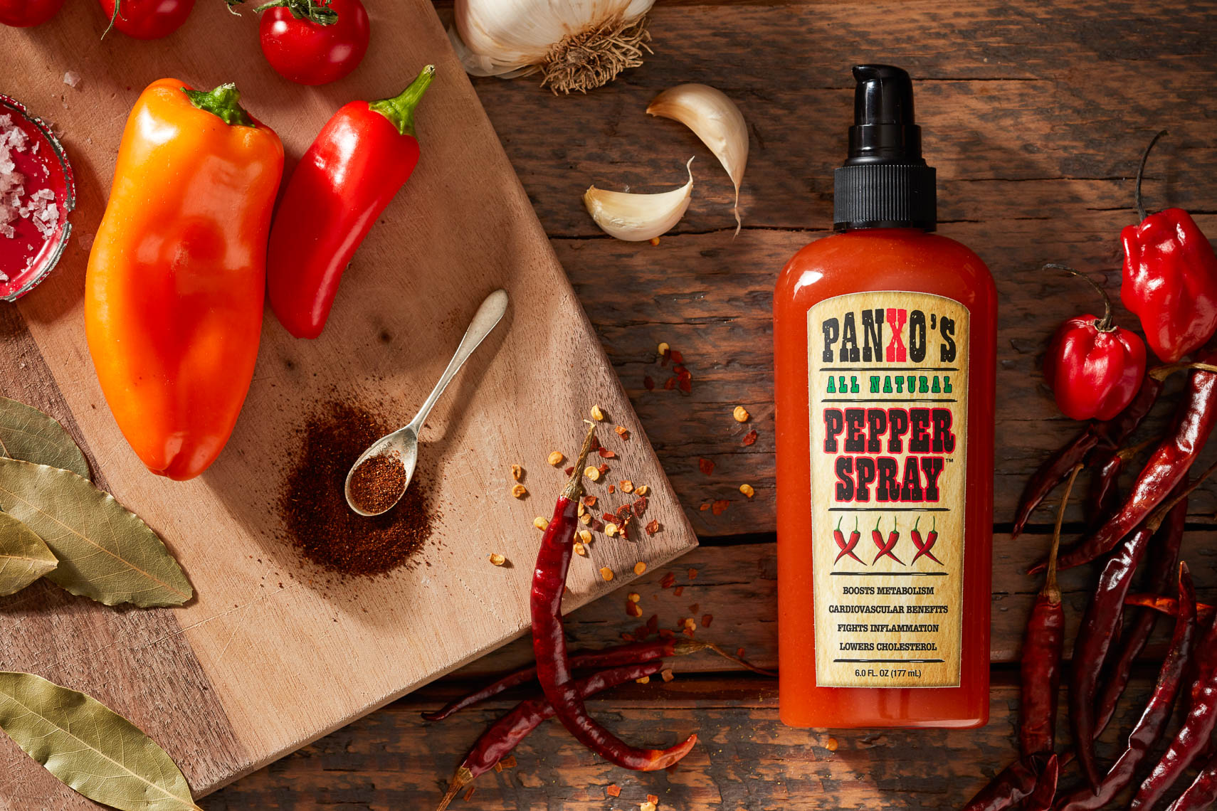 product photography red hot sauce with pepper ora2722